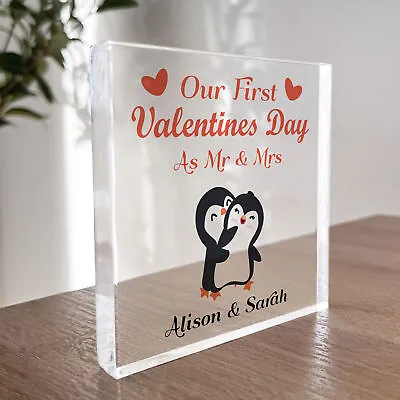 Personalised 1st Valentines As Mr And Mrs Plaque Gift For Husband Wife Mr Mrs • £9.99