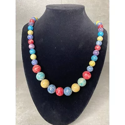 Vintage Colorful Marble Beaded Necklace Red Blue Yellow Green 24  • $12