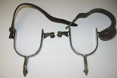 Pair Of Smooth Steel Vintage Spurs 5.5  Length Gap 3  Dia. Leaf & Stem Design • $23.99