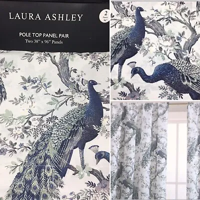 $89.99 • Buy Laura Ashley Peacock 2 Window Curtain Panels 38x96 Belvedere Floral Blue Green