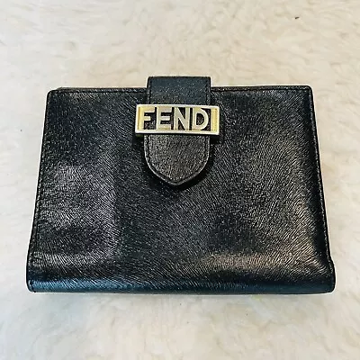 Fendi Black Leather Bifold W/ Gold Hardware Vintage Compact Wallet • $249