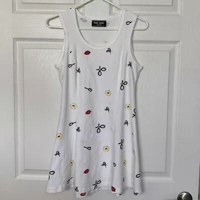 Vintage Perri Ashby London Medium Tennis Dress White Logo Strawberry Print • $26.25