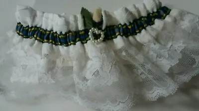 White Lace And Tartan Style Ribbon Garter Hand Made In Scotland • £3.99