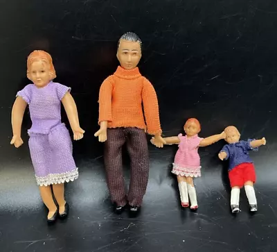 Vintage Dollhouse Doll Family Set Of 4 Mom Dad Boy Girl Bendable • $14