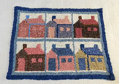 Handmade Crochet Fabric LOG CABIN Area Quilt Rag Rug Mat Wall Hanging 23  X 18  • £28.94