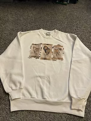 Vtg  JERZEES Air Waves Safari Big Cat Sweater M • $15