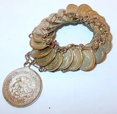 Vtg MEXICAN COIN BRACELET Large Coin 1953 Mexico • $65