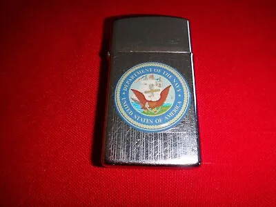 Year 1993 Zippo Slim Lighter With US DEPARTMENT OF THE NAVY Emblem • $54.67