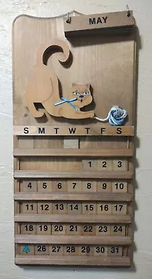 Vintage Wooden Perpetual Wall Calendar 22” Tall ~ Hand Painted Kitten Theme • $89.75