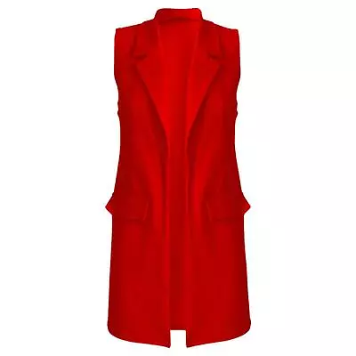 Ladies Womans Sleeveless Plus Size Crepe Open Long Waistcoat Pocket Top Jacket  • £8.73