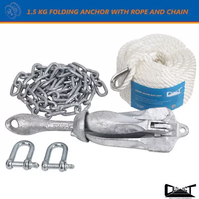 1.5 KG Folding Grapnel Anchor Kit 20M Marine Rope Chain Boat Kayak Canoe 10030 • $52