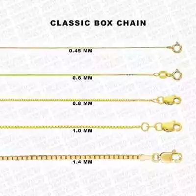 10K Solid Yellow Gold Box Chain Necklace 16  To 30  Inch 0.5mm To 1.4mm Thick  • $56.24