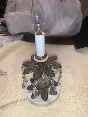 Vintage L&L WMC 1970 Style Flower Light With Crystal Drops White Marble Base • $22.25