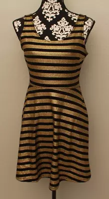 Cute! Soprano Juniors Gold/black Striped Dress Size M • $11.49