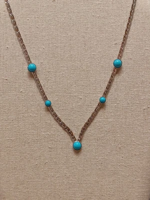 $9.99 • Buy Sarah Coventry Necklace 15  Silvertone V Shape Flat Chain Turquoise Beads 