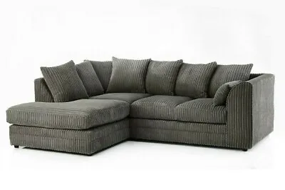 £399.99 • Buy Jumbo Cord Corner Sofa Suite Set Grey Colour Left Hand Corner Sofa Chicago Sofa