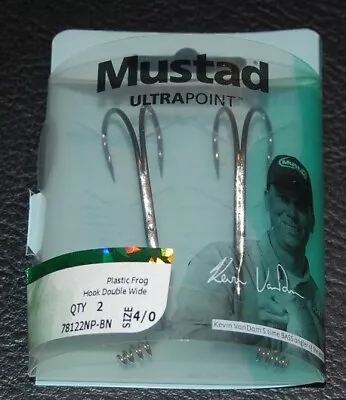 Mustad 78122NP-BN Plastic Frog Double 28º Wide Gap Hook With Spring Size 4/0 • $6.99