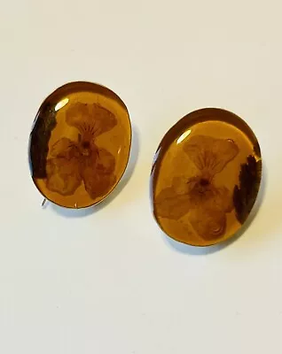 Vintage Amber Cabochon Mexico 925 Sterling Silver Earrings 1” • $19.99