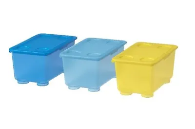 Ikea Glis Storage Box 3 Set Blue Yellow Lid 7x10x8 Cm • £8.65