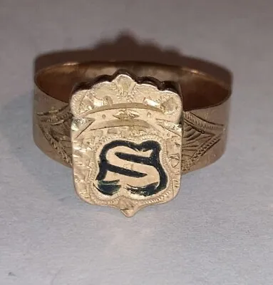 Antique Victorian 10k Gold Enamel W/ Letter S Ring Size 10.5 Family Crest Mens ? • £241.05