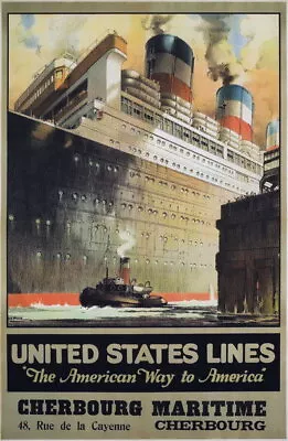 84042 Vintage United States Line Cruise Ship Liner Decor Wall Print Poster • $45.95