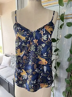 J Crew Cheetah Jungle Print Satin Cami Navy NWOT Women’s Size 2 • $23