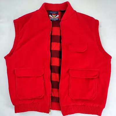 Vintage Bonkers Of London Corduroy Full Zip Vest Red Buffalo Plaid Lined Mens XL • $24.97