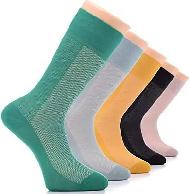 MEN Dress Crew BAMBOO Socks MEDIUM COLOR Patterned Business Casual 4 Pair • $19.90