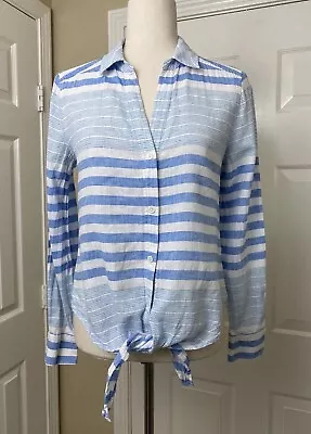 Vineyard Vines Women's Tie Front Blouse Size 4 Blue Linen Blend Top • $15.93