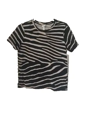 H&M Women's Medium T Shirt Short Sleeve Zebra Pattern Beige Black R2 • $8.97