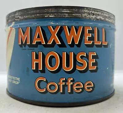 Old Farmhouse Find Vintage Maxwell House Coffee Advertising 1LB. Blue Tin Can • $9.99