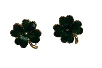 Avon EARRINGS St Patrick Vintage SHAMROCKS 1994 Enamel 4 Leaf Irish CLOVER Posts • $11.99