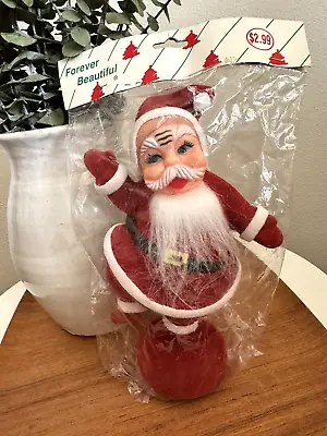 NOS Vintage 9  FLOCKED Jolly DANCING Santa CHRISTMAS Decor MCM Velvet FELT New • $35.99