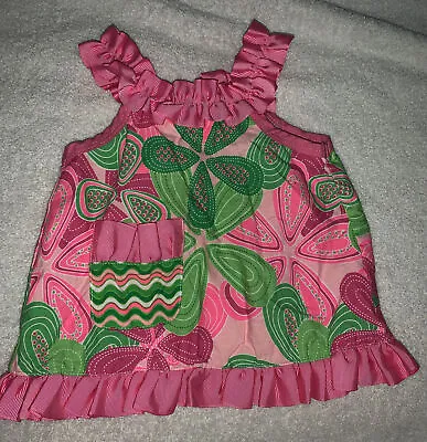 Mud Pie Baby Sleeveless Infant Girl Top Pink Ribbon Trimmed Sz 0/6 M • $6
