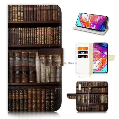 ( For Optus X Power 2 ) Flip Wallet Case Cover AJ40201 Old Bookshelf • $12.99