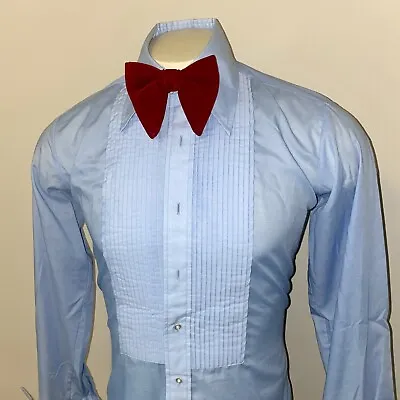 Vintage 70s Tuxedo Shirt Mens After Six Ruffles TUX Dress Blue Prom Vtg 15 35 36 • $34.99