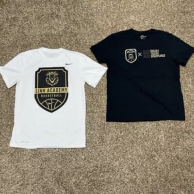 Nike Link Academy Basketball Shirt Men Medium White DriFit Black TShirt LOT Of 2 • $11.50