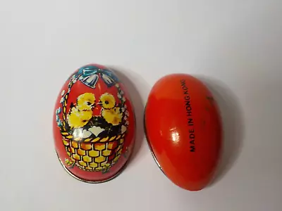 Vintage Tin Litho Easter Egg Candy Container Hong Kong Rabbits In Basket 2 1/2 • $10