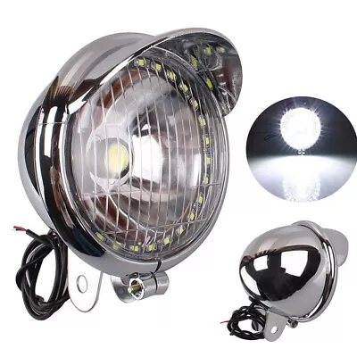 Universal Motorcycle Headlight LED Head Lamp Chrome For Harley Chopper Custom • $17.90
