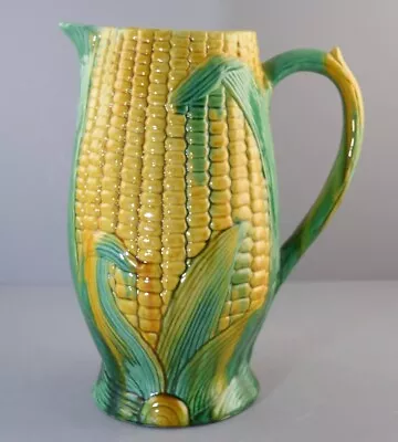 Large 11 1/2  ANTIQUE MAJOLICA CORN PITCHER • $350