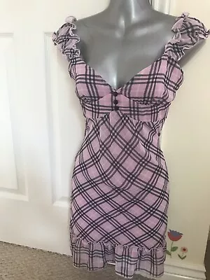 Vintage Jane Norman Y2K Black Pink White Plaid Check Milkmaid Dress 10 8 • £36.99