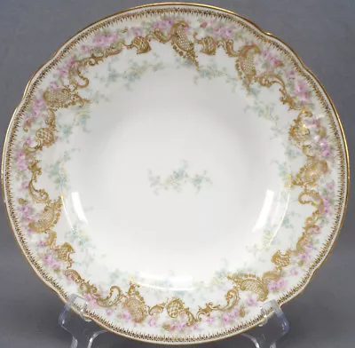 Set Of 4 Limoges Bawo & Dotter Pink Rose Blue Forget Me Not & Gold Deep Plates • £160.86