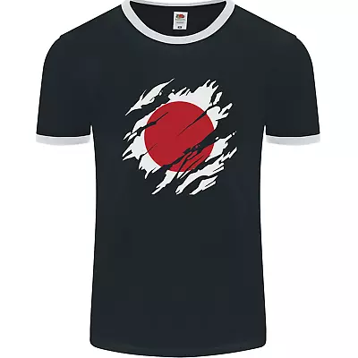 Torn Japan Flag Japanese Day Football Mens Ringer T-Shirt FotL • £8.99