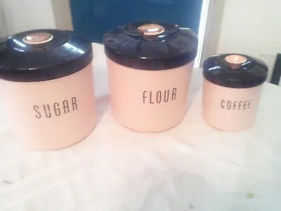 Retro Pink Canister Set Flour Sugar Coffeee • $44.99