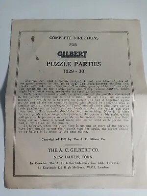 Vintage  A.C. GILBERT PUZZLE PARTIES Game (incomplete?) With Instructions 1921 ? • $10