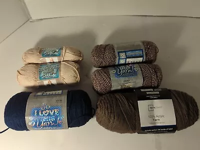 Mix Lot Of 6 Random Skeins Of Yarn I Love This Yarn Navy Cream Brown Marled • $16.09