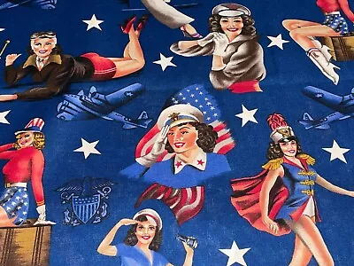 1/2 Yd PATRIOTIC PINUP GIRLS 40's Karen Jarrar Marcus Bros Fabric Cotton Vintage • $5.25