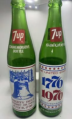 2 Vintage 7-UP 16oz Glass BICENTENNIAL 1776-1976 BOTTLE Liberty Bell Soda Pop • $7.49