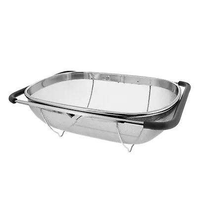 Over The Sink Stainless Steel Oval Fine Mesh Colander Strainer Expandable Handle • $18.99