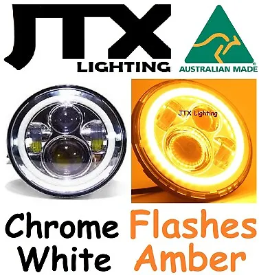  7 CHROME Headlights White Ford Bronco PickUp F100 F150 F250 F350 Flashes AMBER  • $474
